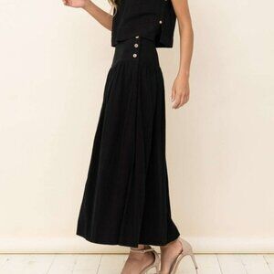 LINEN BLEND MAXI SKIRT WITH SIDE BUTTONS